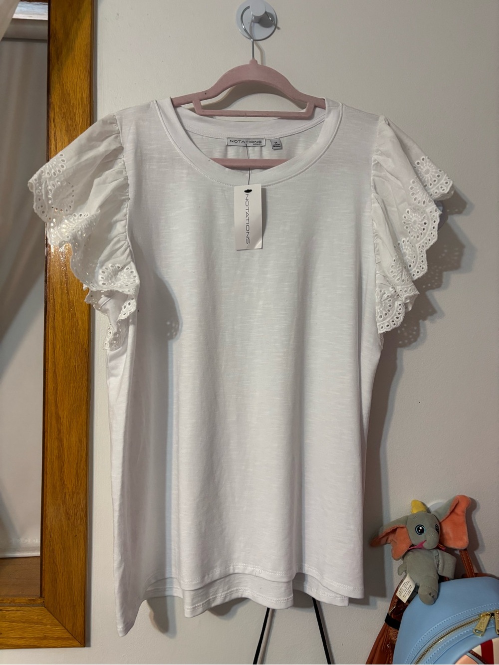 Notations White Eyelet Ruffle Sleeve Top